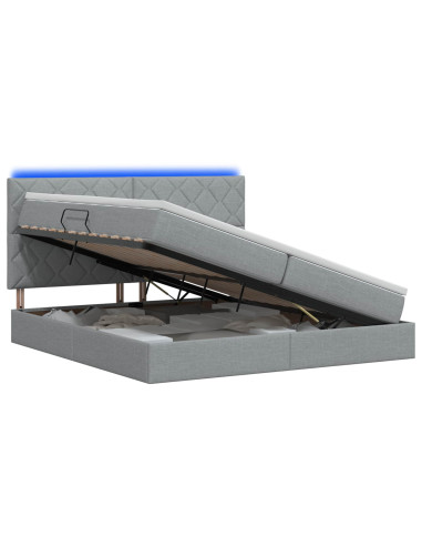 Letto con contenitore LED e materasso Grigio Chiaro