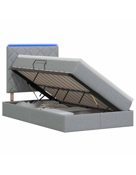 Letto con contenitore LED e materasso Grigio Chiaro