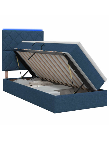 Letto con contenitore LED e materasso Blu 100 x 200 cm Tessuto