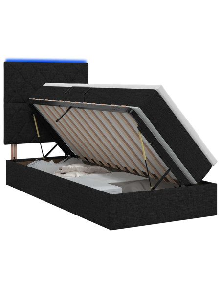 Letto con contenitore LED e materasso Nero 100 x 200 cm Tessuto