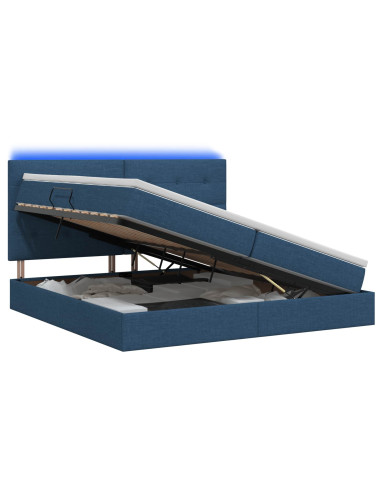 Letto con contenitore LED e materasso Blu 200 x 200 cm Tessuto