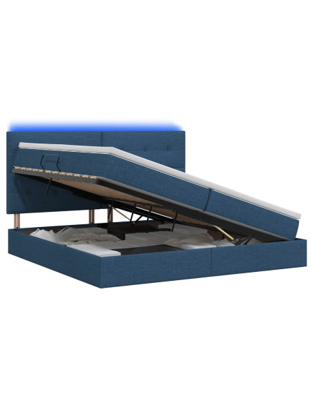 Letto con contenitore LED e materasso Blu 200 x 200 cm Tessuto