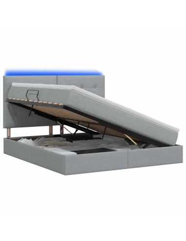 Letto con contenitore LED e materasso Grigio Chiaro