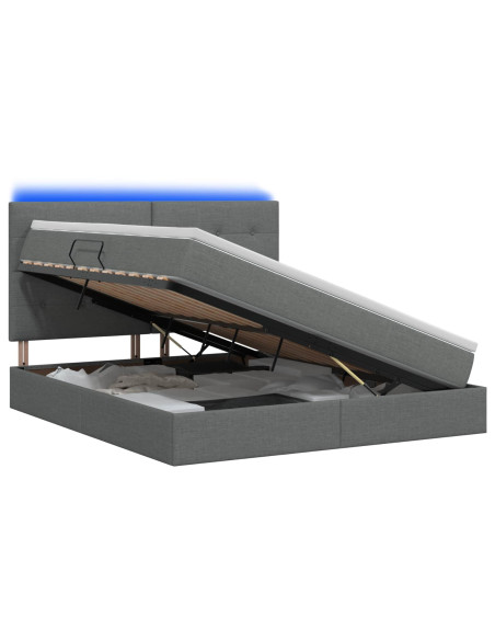 Letto con contenitore LED e materasso Grigio Scuro 140 x 200 cm
