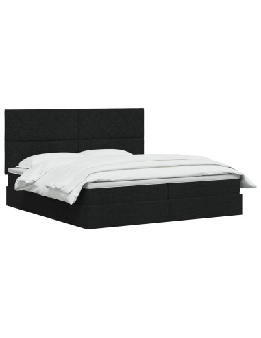 Letto con contenitore LED e materasso Nero 200 x 200 cm Tessuto