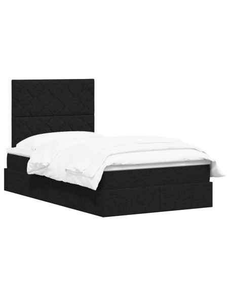 Letto con contenitore LED e materasso Nero 120 x 200 cm Tessuto