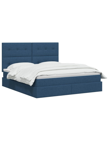 Letto con contenitore LED e materasso Blu 160 x 200 cm Tessuto