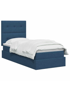 Letto con contenitore LED e materasso Blu 100 x 200 cm Tessuto 2