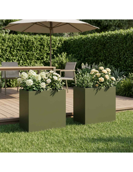 Vaso da giardino 2 pz Verde Oliva 50 x 30 x 40 cm