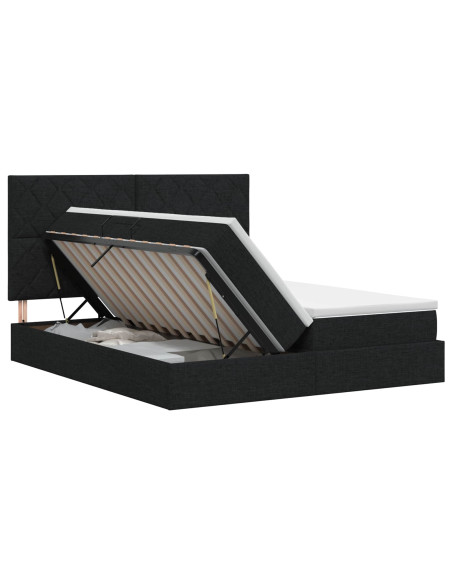 Letto con Contenitore con testiera Nero 200 x 200 cm Tessuto