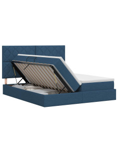 Letto con Contenitore con testiera Blu 200 x 200 cm Tessuto