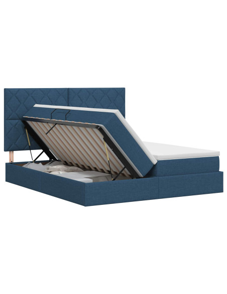 Letto con Contenitore con testiera Blu 200 x 200 cm Tessuto