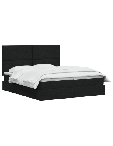 Letto con Contenitore con testiera Nero 200 x 200 cm Tessuto