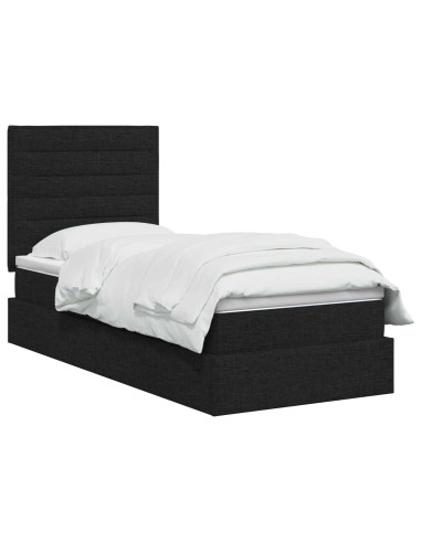 Letto con contenitore LED e materasso Nero 90 x 200 cm Tessuto