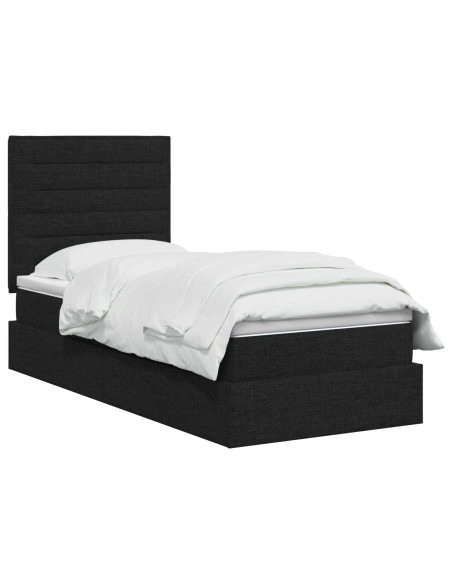 Letto con contenitore LED e materasso Nero 90 x 200 cm Tessuto