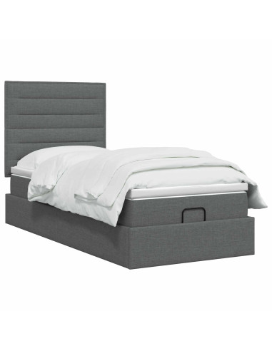 Letto ottomano con materasso Grigio Scuro 100 x 200 cm Tessuto