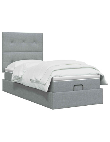 Letto ottomano con materasso Grigio Chiaro 80 x 200 cm Tessuto