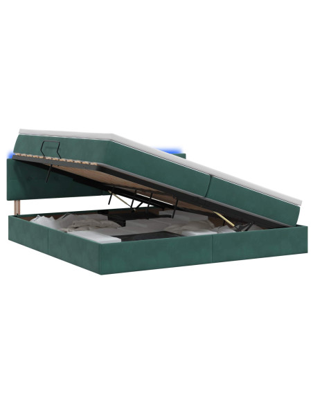 Letto con contenitore LED e materasso Verde Scuro 200 x 200 cm