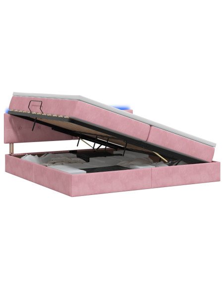 Letto con contenitore LED e materasso Rosa 200 x 200 cm Velluto