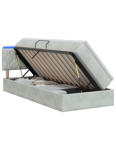 Letto con contenitore LED e materasso Grigio Chiaro 90 x 190 cm