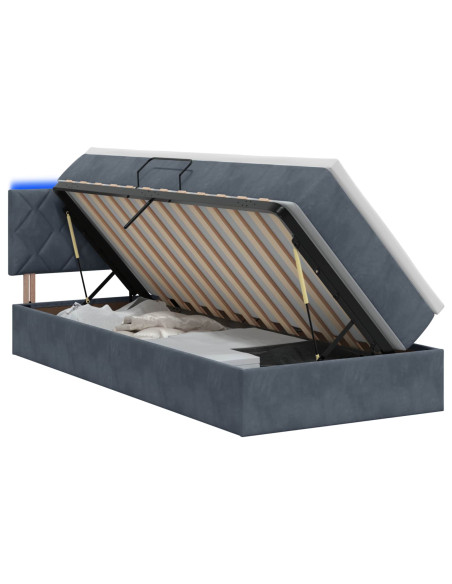 Letto con contenitore LED e materasso Grigio Scuro 90 x 190 cm