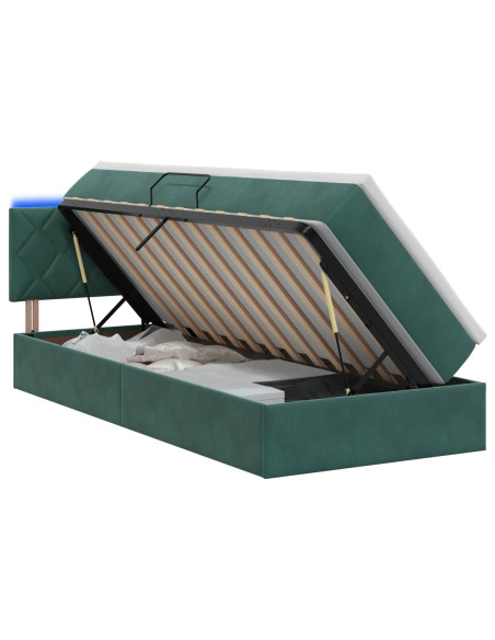 Letto con contenitore LED e materasso Verde Scuro 90 x 190 cm