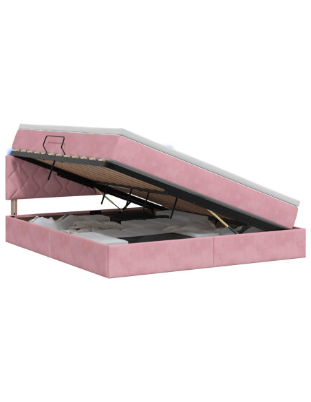 Letto con contenitore LED e materasso Rosa 180 x 200 cm Velluto