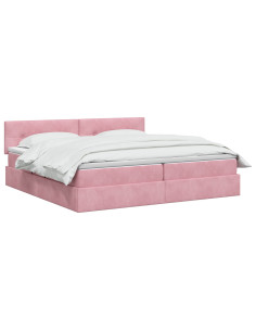 Letto con contenitore LED e materasso Rosa 200 x 200 cm Velluto 2