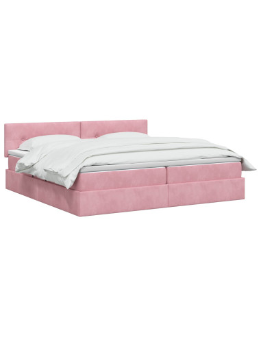 Letto con contenitore LED e materasso Rosa 200 x 200 cm Velluto