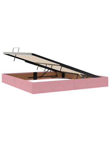 Letto con contenitore LED e materasso Rosa 200 x 200 cm Velluto