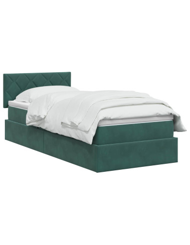 Letto con contenitore LED e materasso Verde Scuro 90 x 190 cm