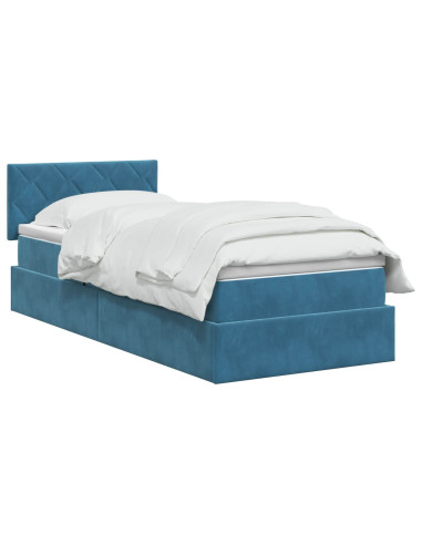 Letto con contenitore LED e materasso Blu Scuro 90 x 190 cm