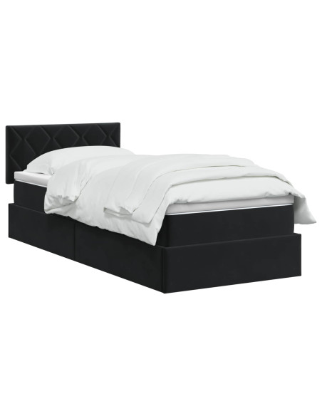 Letto con contenitore LED e materasso Nero 90 x 200 cm Velluto