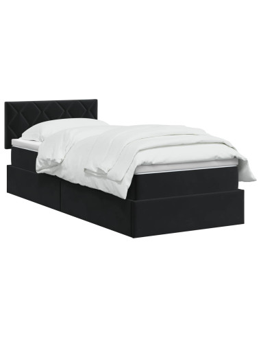Letto con contenitore LED e materasso Nero 100 x 200 cm Velluto