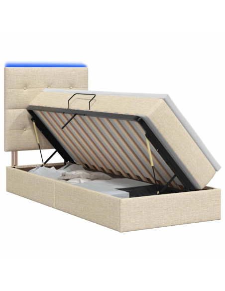 Letto con contenitore LED e materasso Crema 90 x 190 cm Tessuto