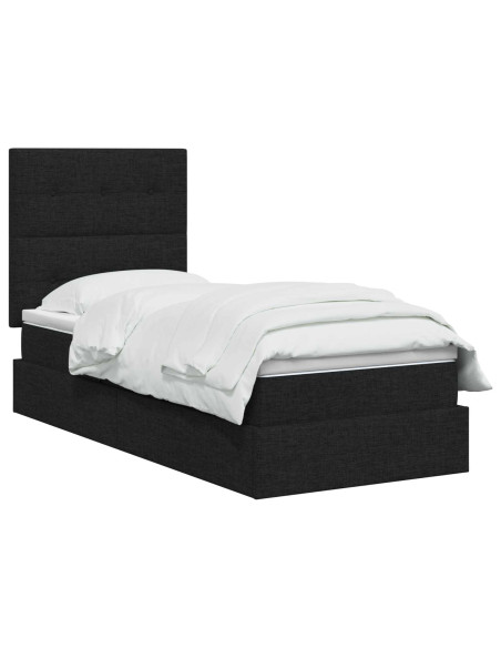 Letto con contenitore LED e materasso Nero 90 x 200 cm Tessuto