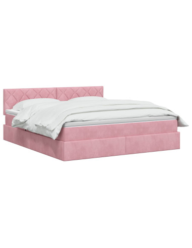 Letto con contenitore LED e materasso Rosa 180 x 200 cm Velluto