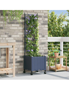 Vaso da giardino con grigliato e ruote Grigio 40 x 40 x 149 cm