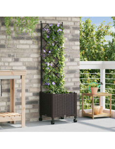 Vaso da giardino con grigliato e ruote Marrone 40 x 40 x 149 cm