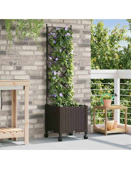 Vaso da giardino con grigliato e ruote Marrone 40 x 40 x 149 cm