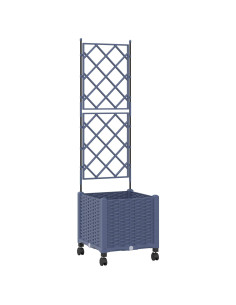 Vaso da giardino con grigliato e ruote Grigio 40 x 40 x 149 cm 2