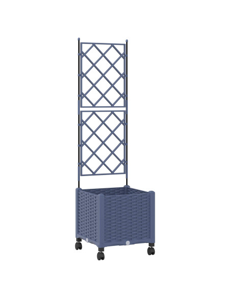 Vaso da giardino con grigliato e ruote Grigio 40 x 40 x 149 cm