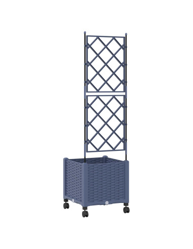 Vaso da giardino con grigliato e ruote Grigio 40 x 40 x 149 cm