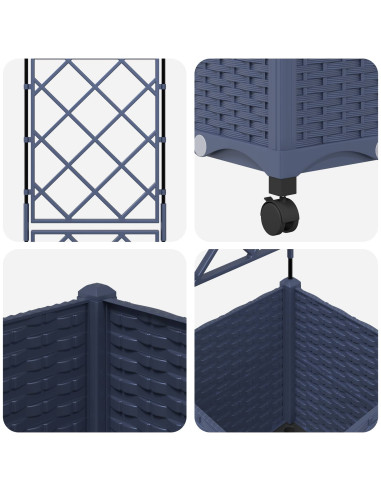 Vaso da giardino con grigliato e ruote Grigio 40 x 40 x 149 cm