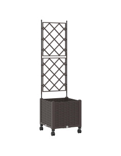 Vaso da giardino con grigliato e ruote Marrone 40 x 40 x 149 cm 2
