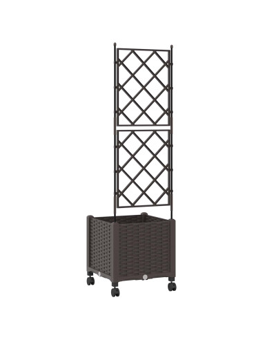 Vaso da giardino con grigliato e ruote Marrone 40 x 40 x 149 cm