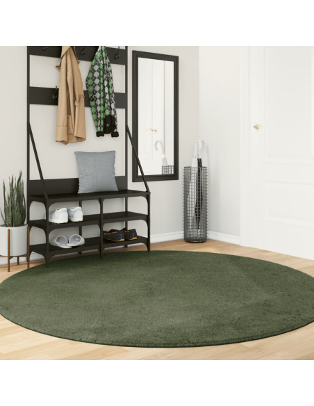 Tappeto Pelo Corto HUARTE Morbido Lavabile Verde Bosco Ø 200 cm