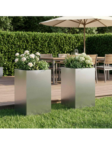 Vaso da giardino 2 pz Argento 40 x 40 x 50 cm Acciaio Inox