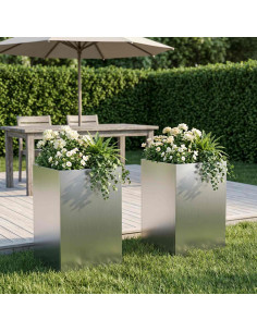 Vaso da giardino 2 pz Argento 40 x 40 x 50 cm Acciaio zincato