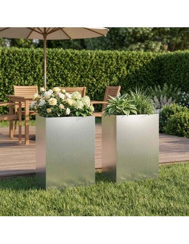 Vaso da giardino 2 pz Argento 50 x 40 x 75 cm Acciaio zincato